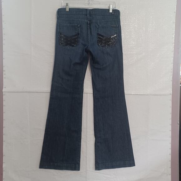 7 for all Mankind DOJO Jeans Size 29 Mercer Lattice Pockets Dark Wash Flare EUC - Picture 3 of 12